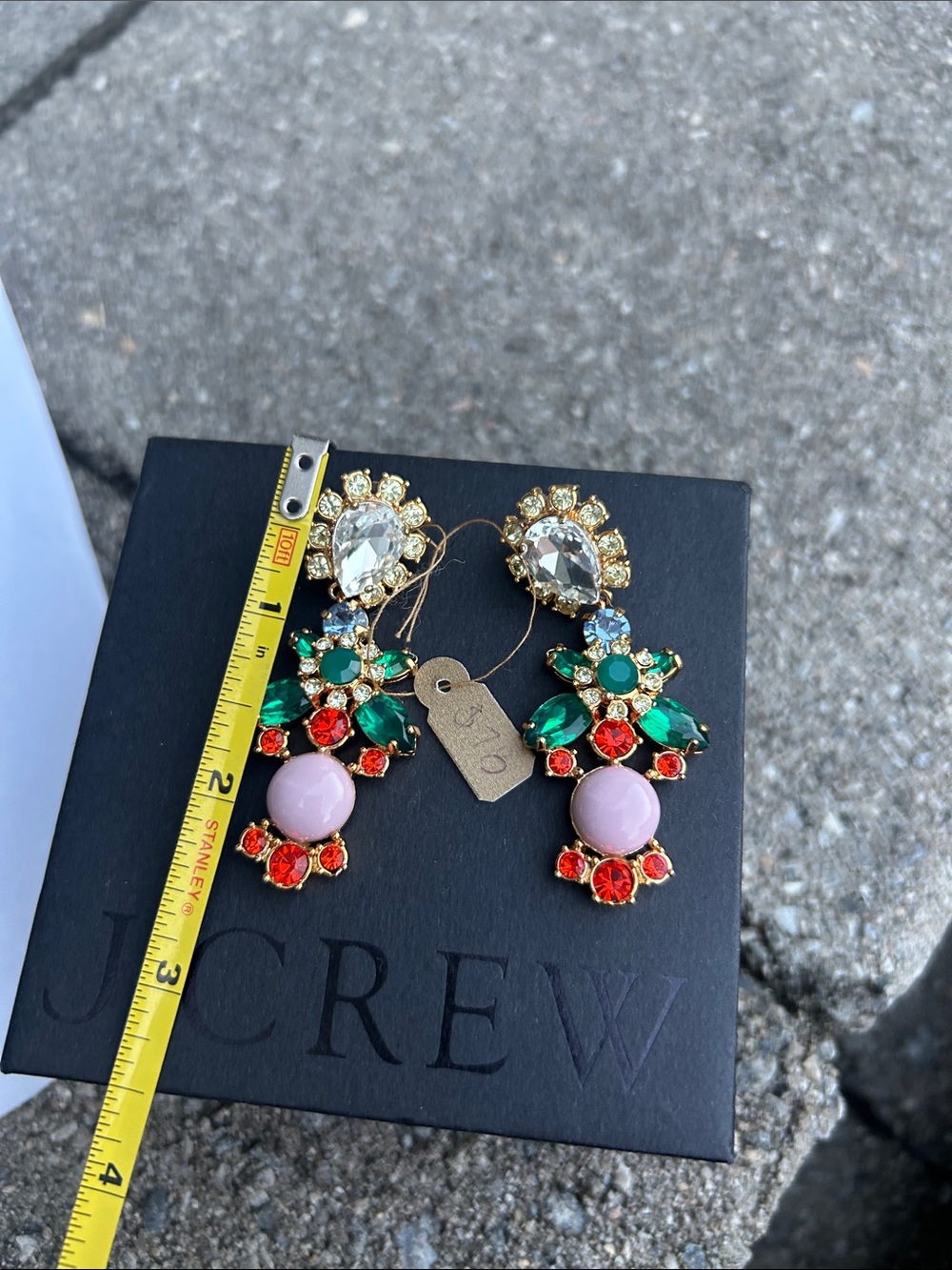 NWT J. Crew Crystal Color Green, Red, Pink and Clear Crystal Drop Earrings - Picture 3 of 5